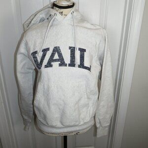 VAIL Spellout Champion Reverse Weave Hoodie Adult XS Heather Gray/Navy Colorado